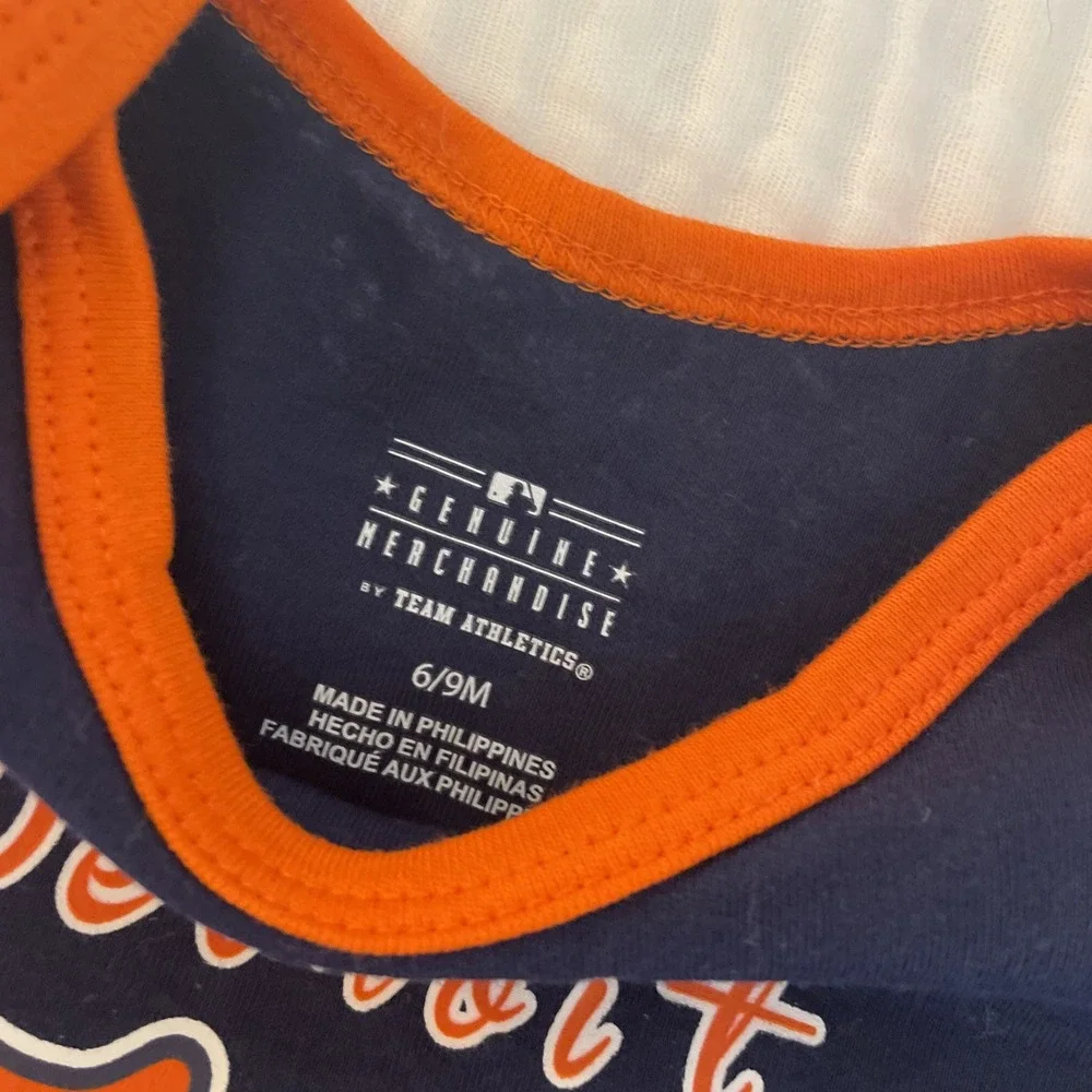 MLB Detroit Tigers Baby Girls Ruffle Sleeve Bodysuit Navy Orange‎ 6/9M